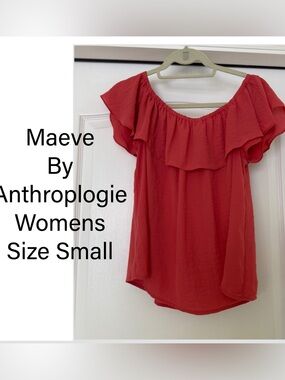 Maeve by Anthropologie Top size Small womens Coral pink Off Shoulder Ruffle blou